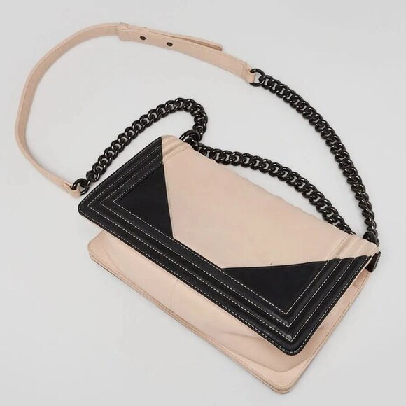 Chanel Bi-Color Beige/Black Leather Medium Boy Bag - Picture 3 of 12